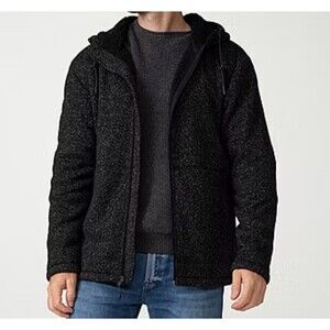 Free Country Mountain Fleece Black Heather Hooded Jacket Mens Size L Full Zip